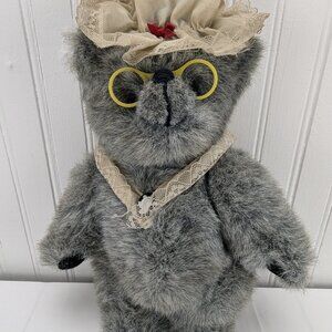 Vintage Kent Collectibles Gray Grandma Teddy Bear Plush 12" Stuffed Animal